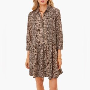 Tuckernuck Hayes Beige & Brown Leopard Print Drop Waist Shirt Dress | S